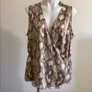 Eloquii Brown and Cream Sleeveless Blouse